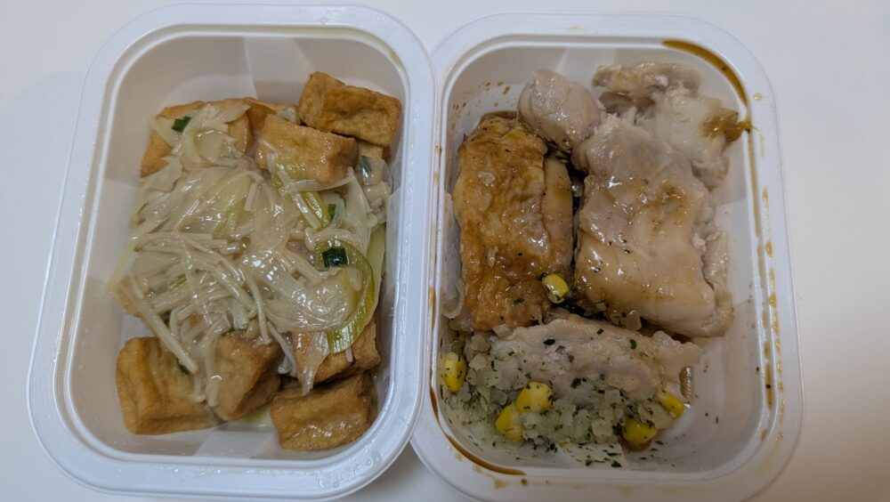 ツクリオ 厚揚げ+鶏肉料理(上から)